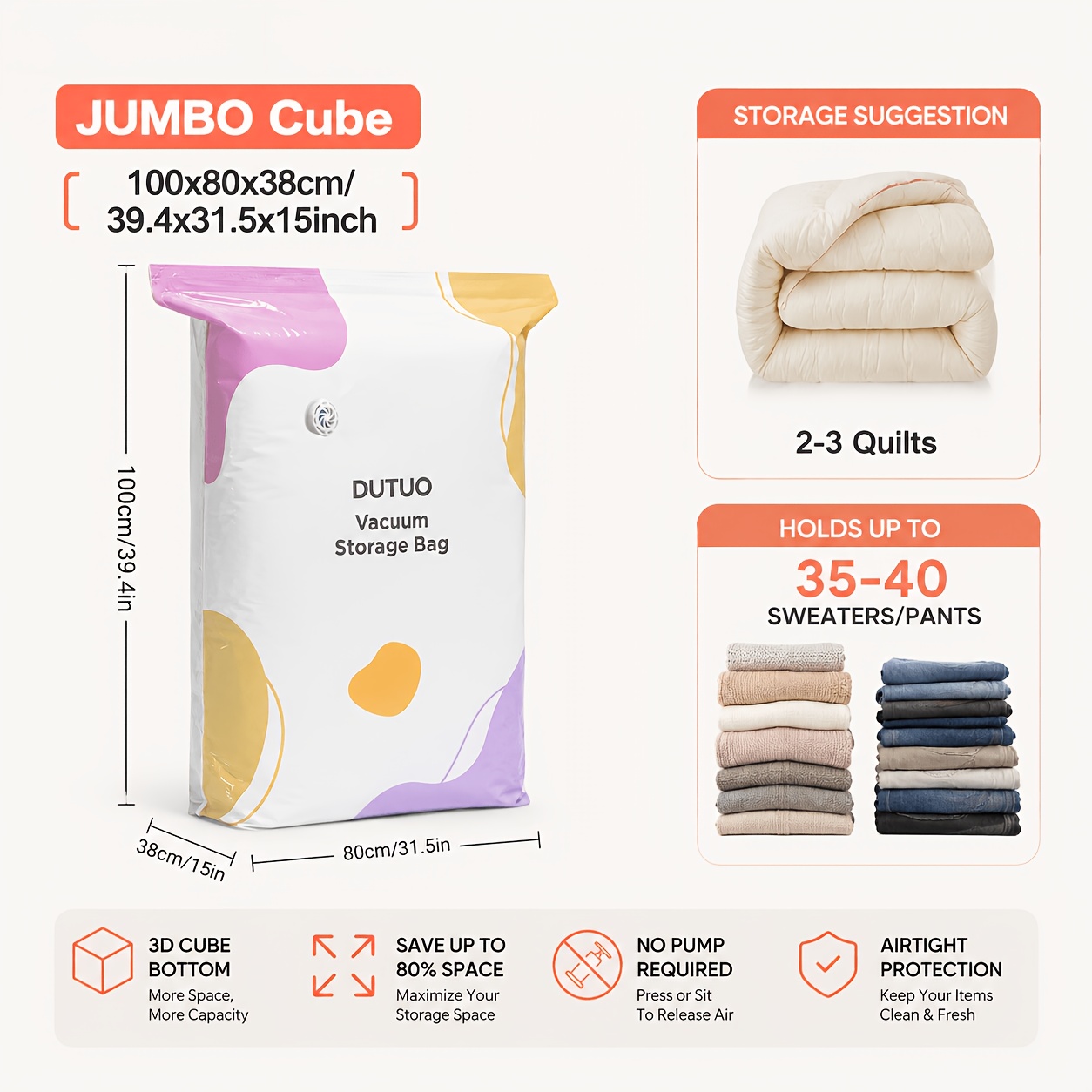 TEMU TIMORNON Sac de Rangement sous Vide Cube 3D, Pack , 4 Tailles Disponibles, Design , Structure 3D à Fond Large, Grande de Rangement sous Vide,