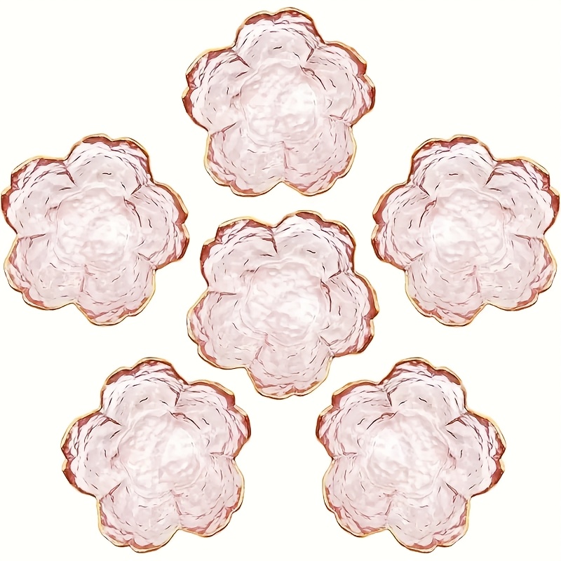 Image of 6pcs Sakura Cherry Glass Dishes, Floral Pattern Mini Bowls For Soy Sauce, Vinegars, Condiments, Dips, Decorative Serving Dishes For Holiday Gatherings, Party Decorations, Delicate Design, Faridabio
