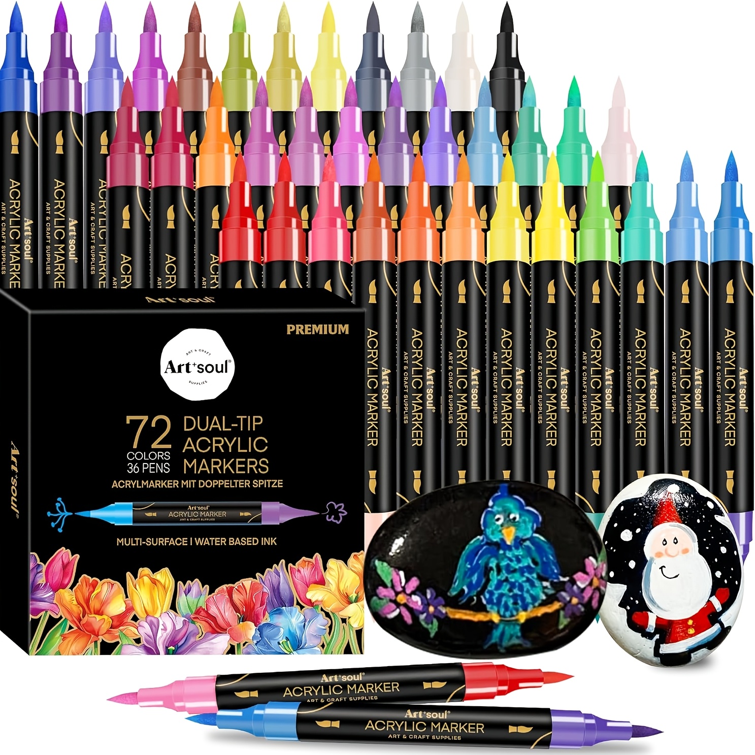TEMU 72 Colors Dual Tip Acrylic Paint Pens,dual Tip Brush & Round Calligraphy Pens,vibrant High , Quick Dry Art Supplies For Rock Painting, Canvas,