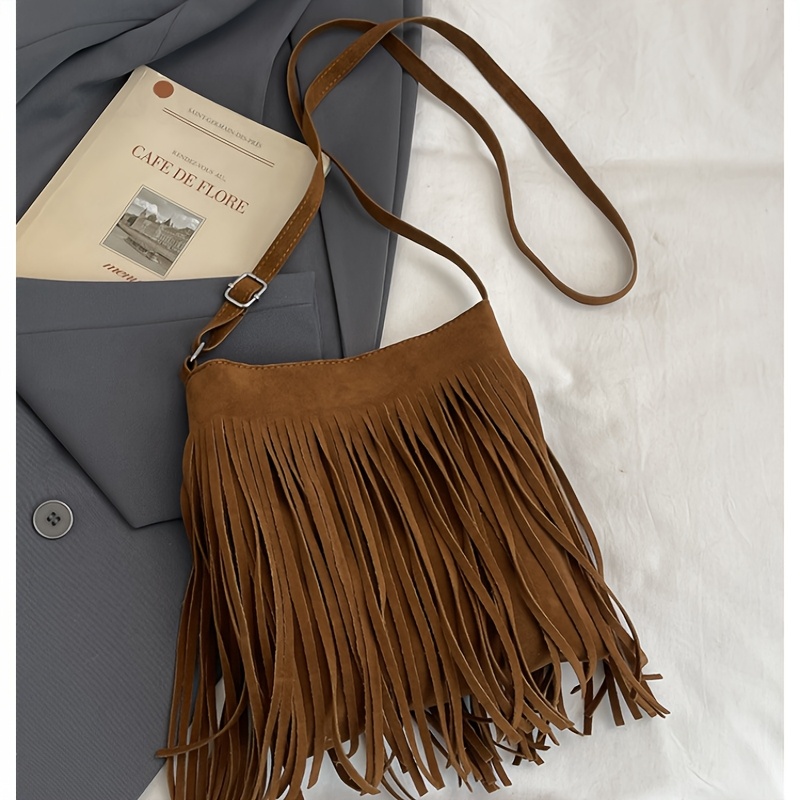 TEMU Fashion Tassel Crossbody Bag, Bohemian Fringe Shoulder Bag, Western Style Bag, Durable High-quality Material, Stylish Fringe Handbag For Daily ,