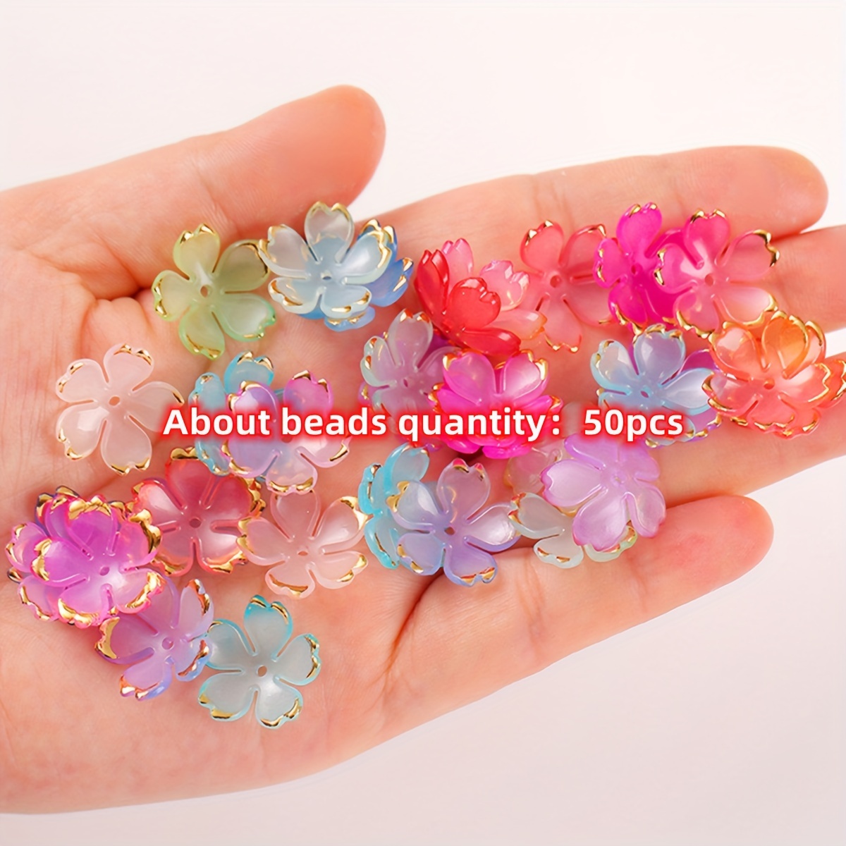 Image of 50pcs Vibrant Mixed Color Acrylic Flower Beads, 19mm - Ideal For & Women's Fashion Accessories Crafting, Charms For Jewelry Making