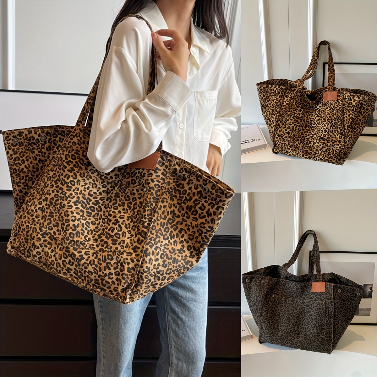 

Fashion Leopard Print Large Capacity Women's Shoulder Bag, Multifunctional Tote For Commuting, Travel, Shopping, Casual Handbag