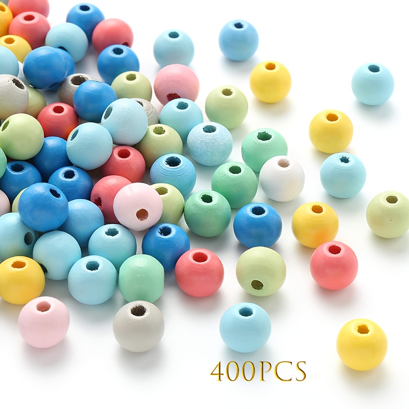 Image of 400 Multicolored Round Wooden Beads, Painted Round-hole Wooden Spacer Beads, For Diy Crafts, Jewelry Decorative Beads