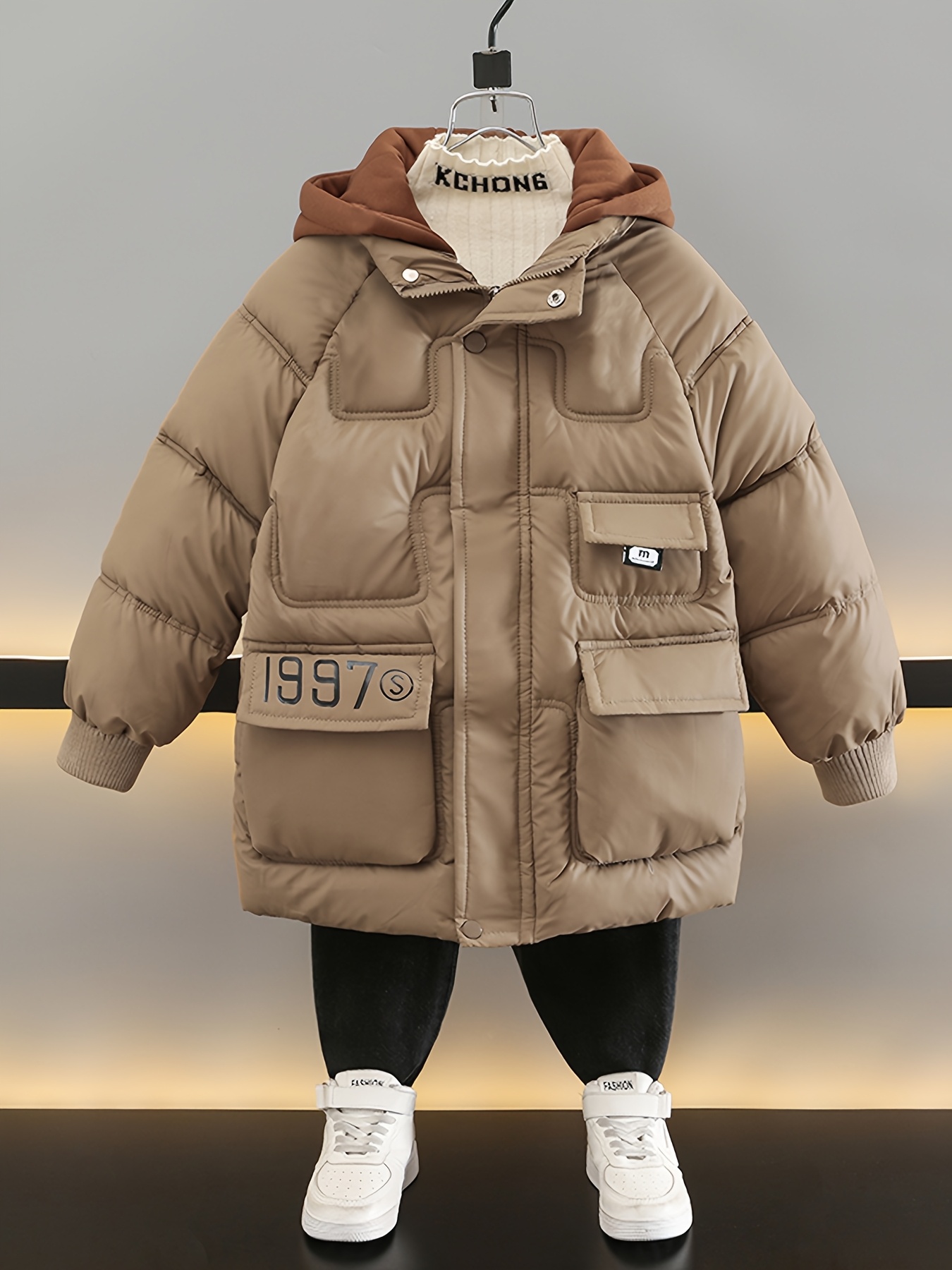 Klederdrachtjas voor jongens en meisjes, lange mouwen, winter, solide fleece, jas met ritssluiting, verdikt, warme bovenkleding, winterjas voor jongens, maat 110/116, lila, 4-5 Jaar