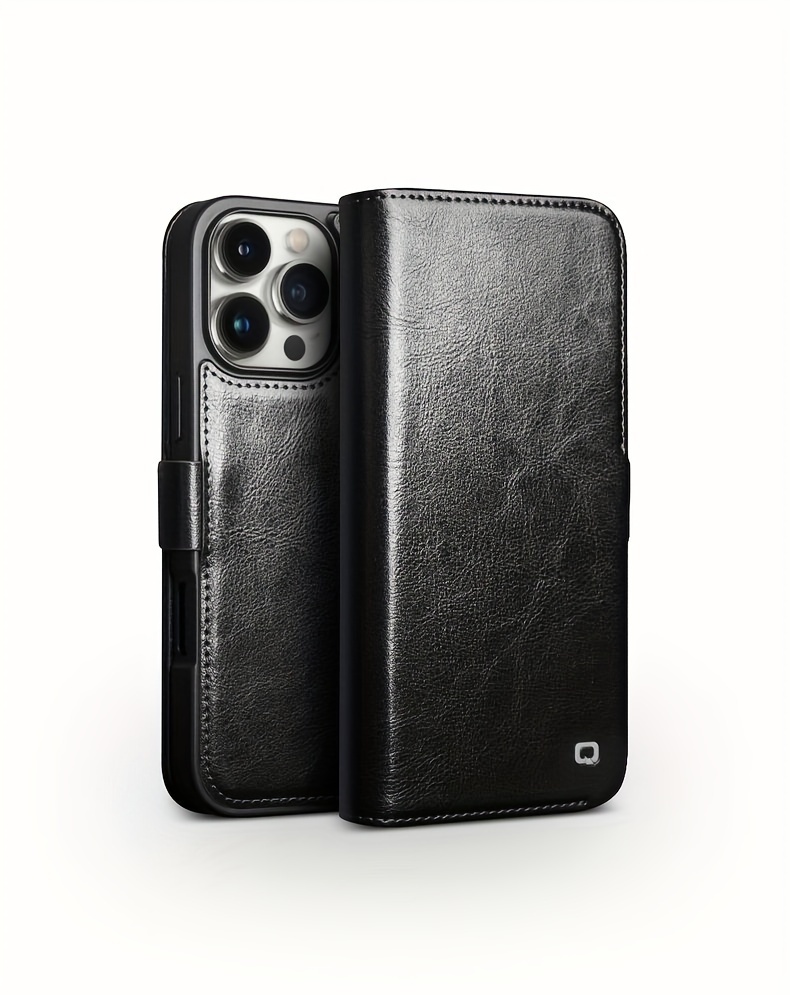 Phone Case - The QIALINO Leather Flip Case Is Designed for The Iphone 16 Plus Pro Max, Featuring a Stylish Design And a Classic Business Look, Complete with Magnetic Closure And Card Slots - Made from High-Quality Leather