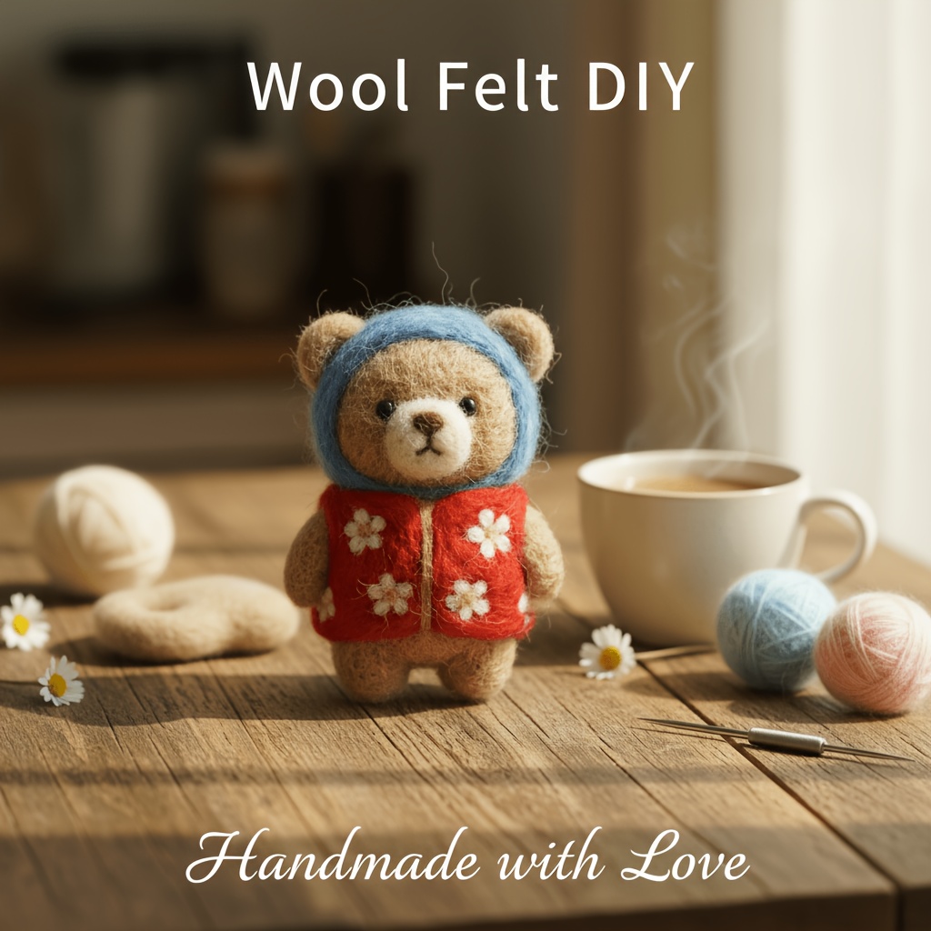 cute wool felt animals vest little bear handmade mini desktop decorations natural wool accessory kit   materials tools instructions making it a perfect gift for   not a finished product