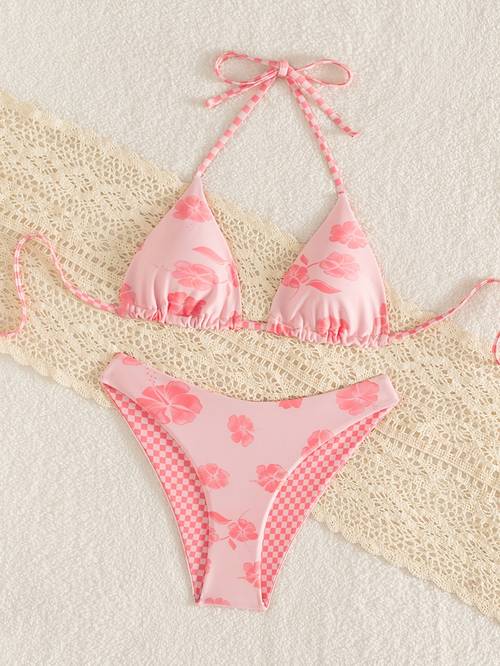 two piece bikini set for children and girls from europe and america is versatile and cute with printed ties