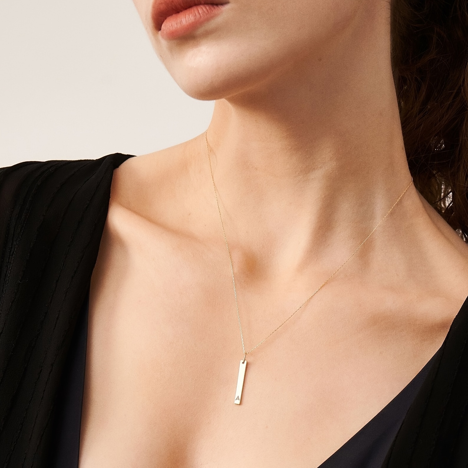 Elegant Simple Bar Pendant Necklace, 18K Gold Plated Customizable