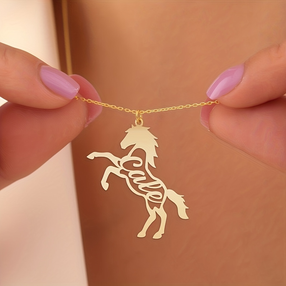 Personalized 18K Plated Stainless Steel Horse Name Necklace