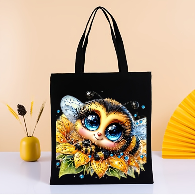 TEMU 1 Set Diamond Painting Tote Bag Kit With Diamond Painting Design - Large 31.5cm X 36.58cm Reusable Canvas Shopping Bag, Featuring Irregular