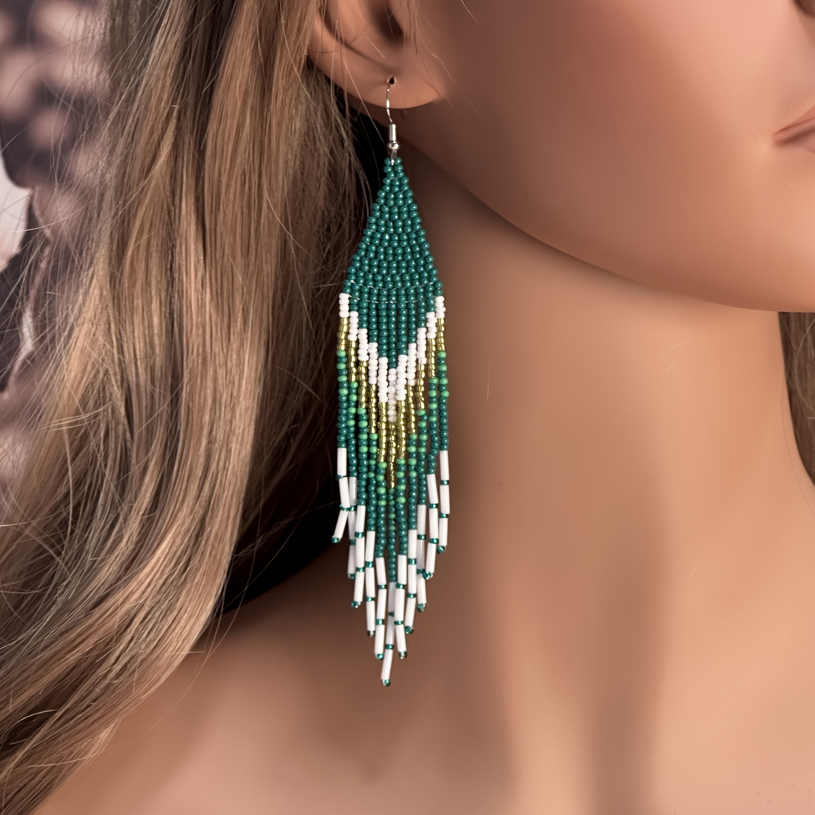 Women's Handmade Beaded Tassel Earrings in American Style