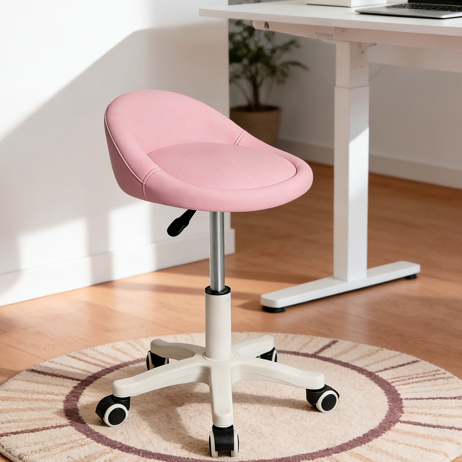 TEMU 1pc Armless Swivel Reading Chair, Comfortable Small Office Chair With Wheels, Dressing Chair With Lumbar Support, Faux Leather, Rolling Swivel