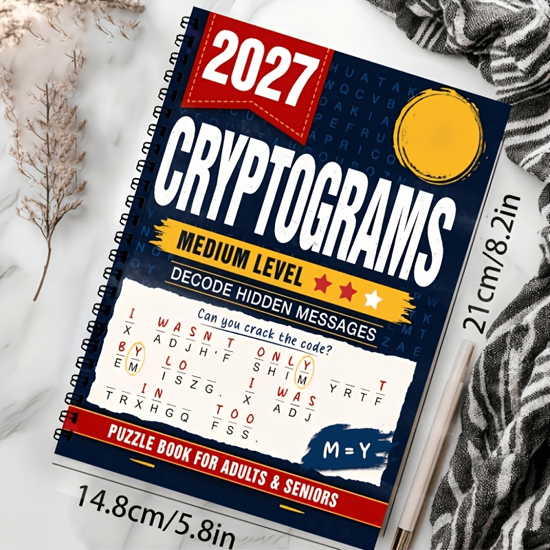TEMU Livre de puzzles de cryptogrammes de 25 pages de taille moyenne pour adultes et seniors avec énigmes : citations amusantes, malines et