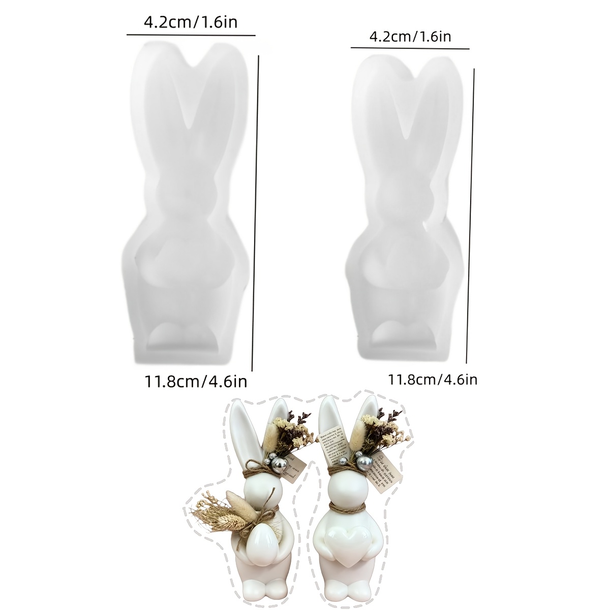 Set Of 2 Easter Bunny Couple Holding Eggs And Hearts, Couple Bunny Decorative Clay Molds, Silicone Molds