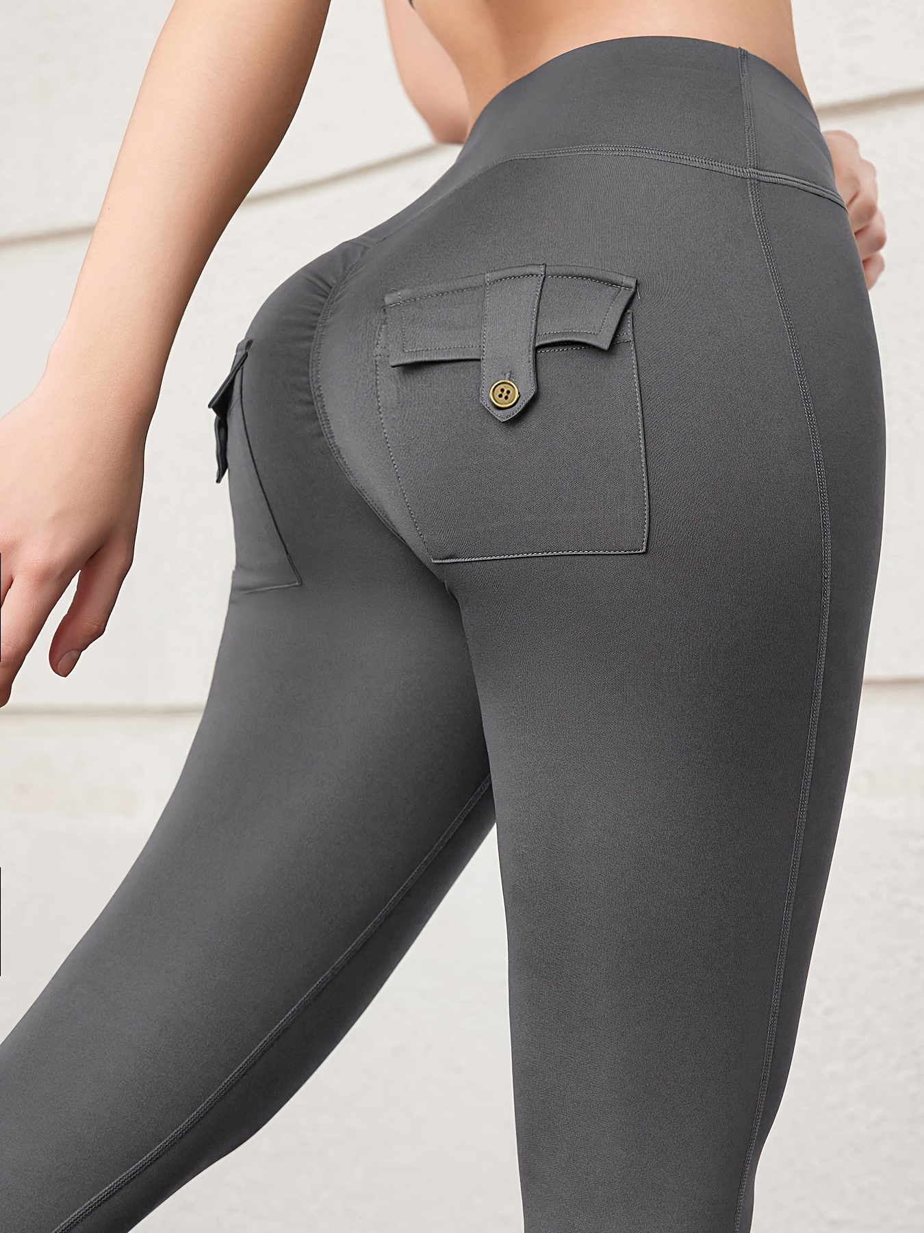 High Waist Butt Lifting Pocket Sports Pants Solid Color Yoga