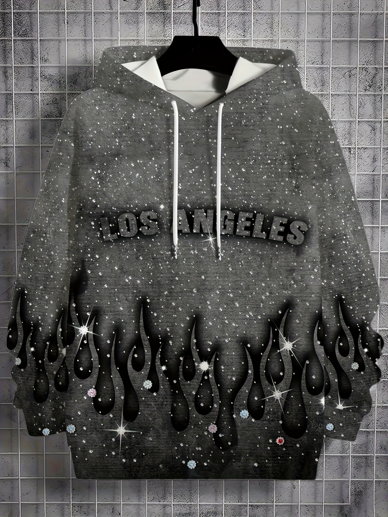 1pc mens casual hooded sweatshirt 3d flame los angeles print - Temu