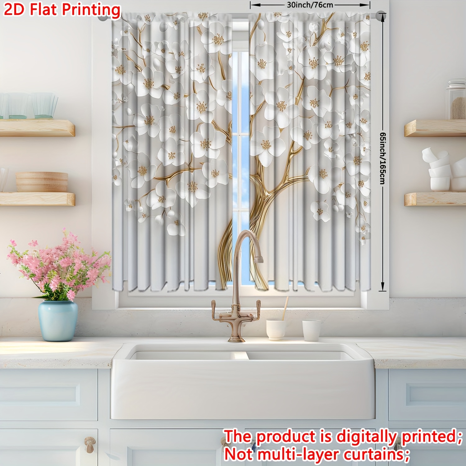 TEMU 2d Flat - 2d Flat - Launch 2d Flat Printing 2pcs Art Relief Curtains For Home Decoration - Rod Pocket Window Covering For Bedroom, Office,