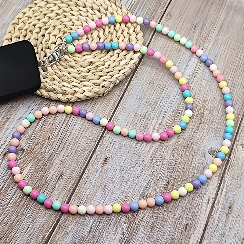 TEMU 1pc Dopamine-colored Beaded Phone Lanyard, Featuring Vibrant Candy-colored Beads That Are Super And ! The Plastic Beads Are Lightweight And
