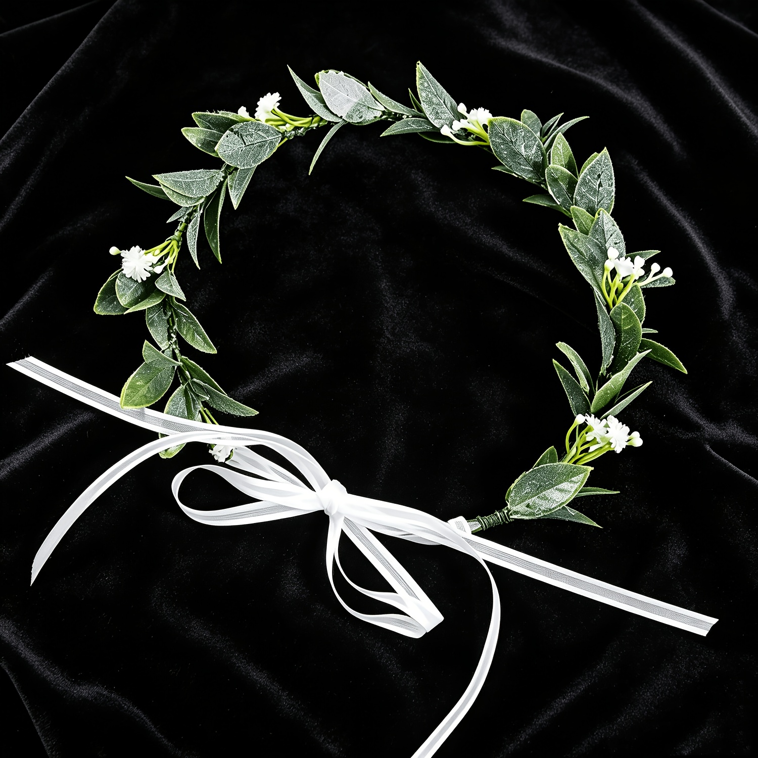 TEMU 1pc Green Leaf Wreath Headband With Small Flower - & Themed Outdoor Wedding, Festival, Costume Accessories Suitable For Vacation Outfits,