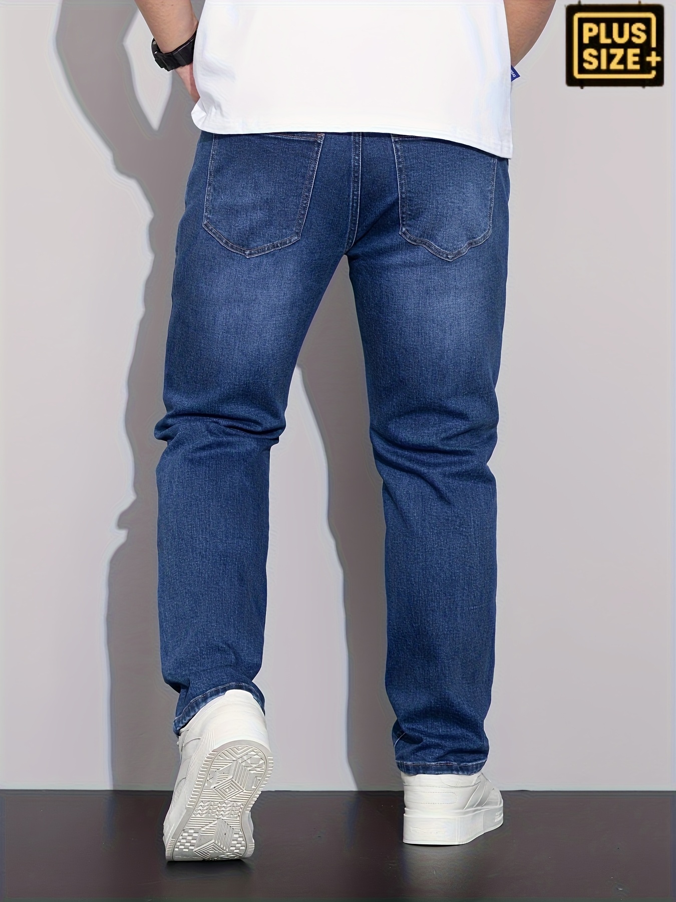 Men'S Plus Size Comfort Stretch Straight-Leg Jeans - Light Blue Washed Denim, Loose Fit Casual Pants with Button Closure, All-Season Wear, Comfortable Clothing | Straight Leg Jeans | Medium Elasticity