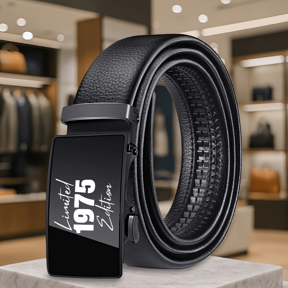 TEMU 1pc Versatile Men's Novelty Belt, Classic Retro Solid , Unisex Belt With 1975 Edition Printed Design, Trendy Fashion, Exquisite Appearance,
