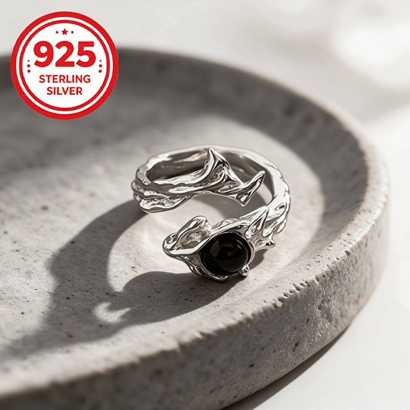 925 Silver Adjustable Vintage Black Gothic Thorn Ring