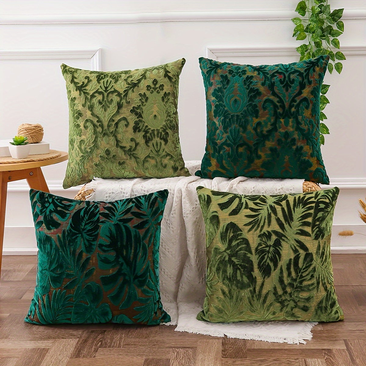 

2pcs Green Leaf Chenille Jacaquard Cushion Cover Tropical Plants Pillow Covers Home Decoration Throw Pillow Covers With No Insert