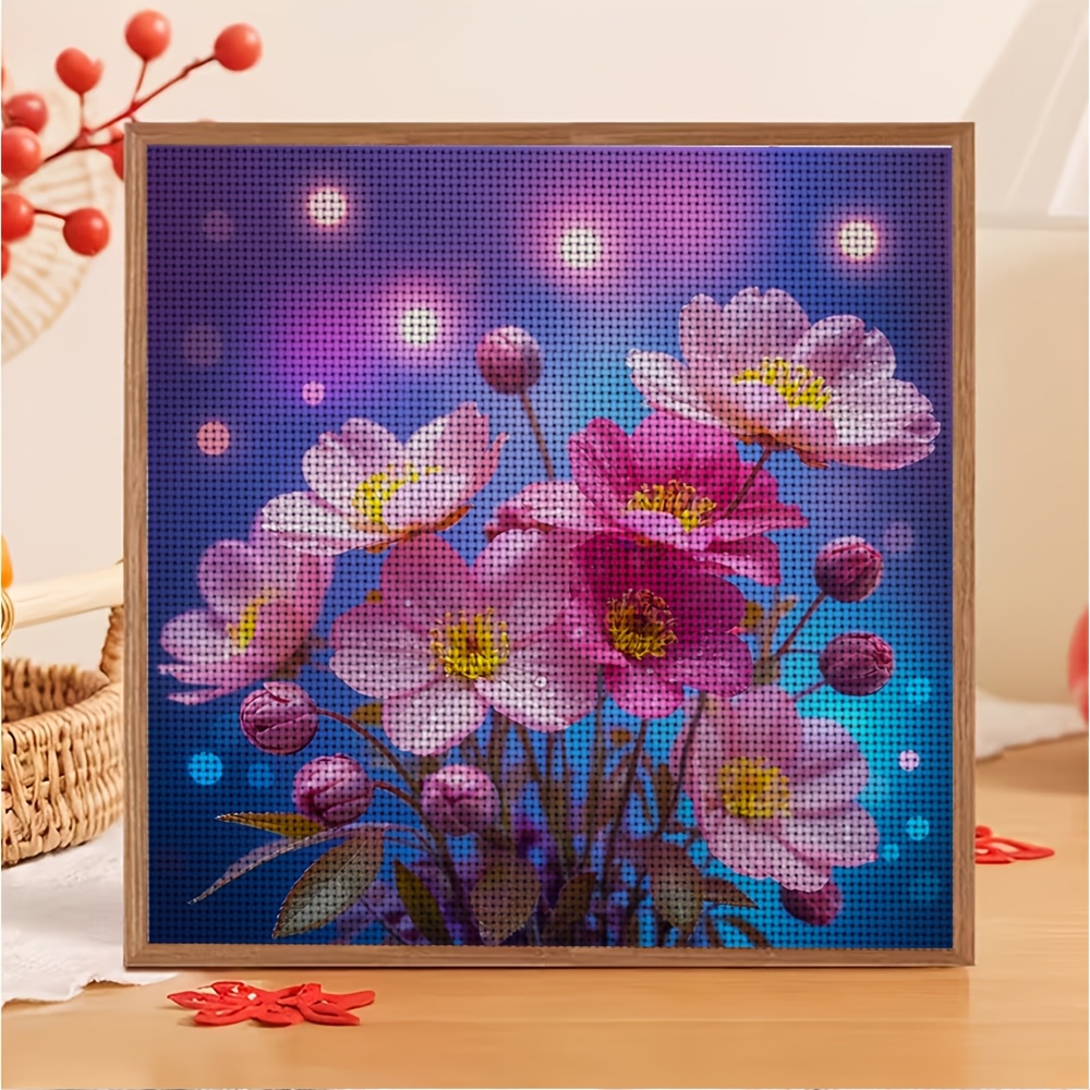 DIY Cross-Stitch Printed Kit with Dreamy Pink Flowers