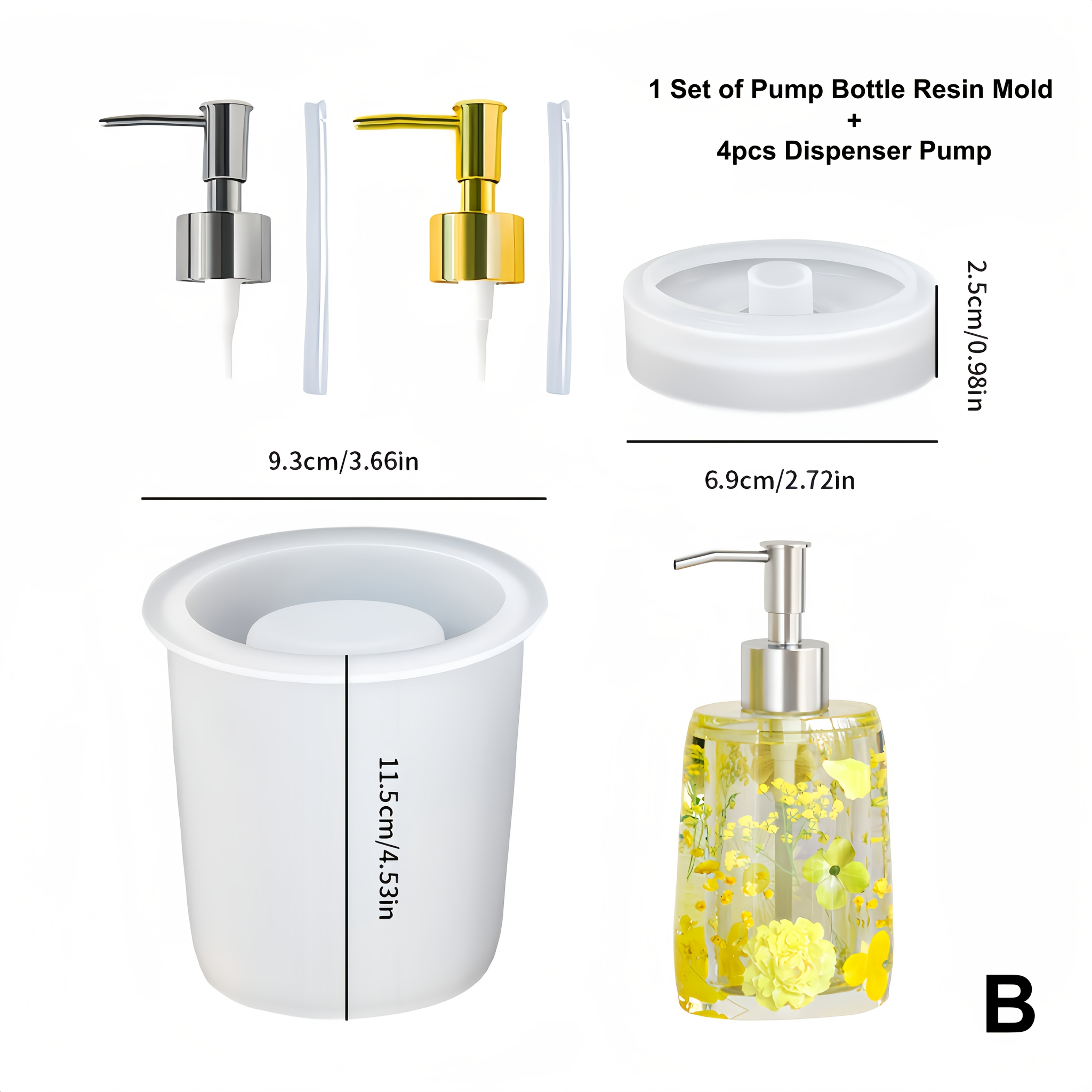 TEMU 1 Set Of Pump Bottle Resin Mold And 4pcs Dispenser Pumps, Resin Casting Mold Kit, Silicone Mold Epoxy Mold, Bottle Resin Mold For, Bathroom,