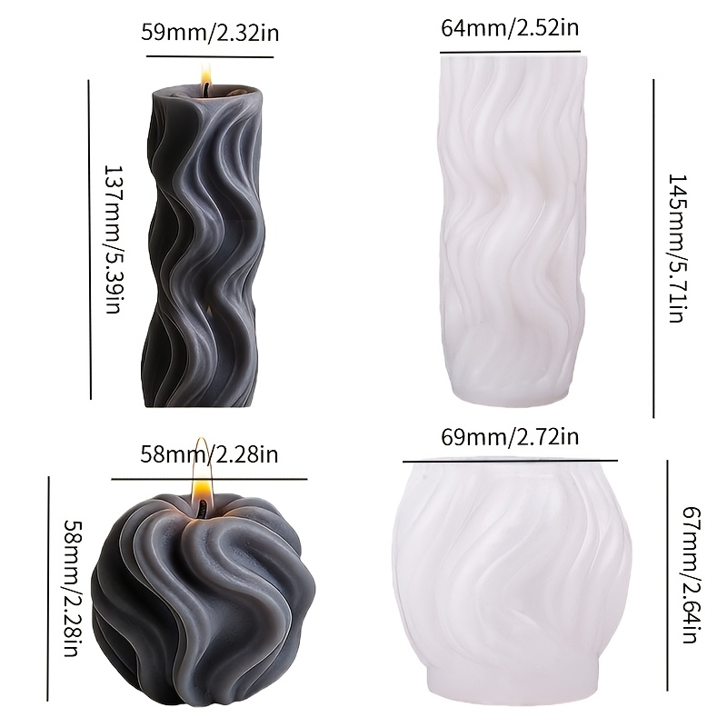 TEMU Resin Silicone Mold 2pcs Set: Wave Cylinder Candle Silicone Mold. Flexible Silicone For Easy Demolding, Easy To Clean, Reusable. Diy Geometric
