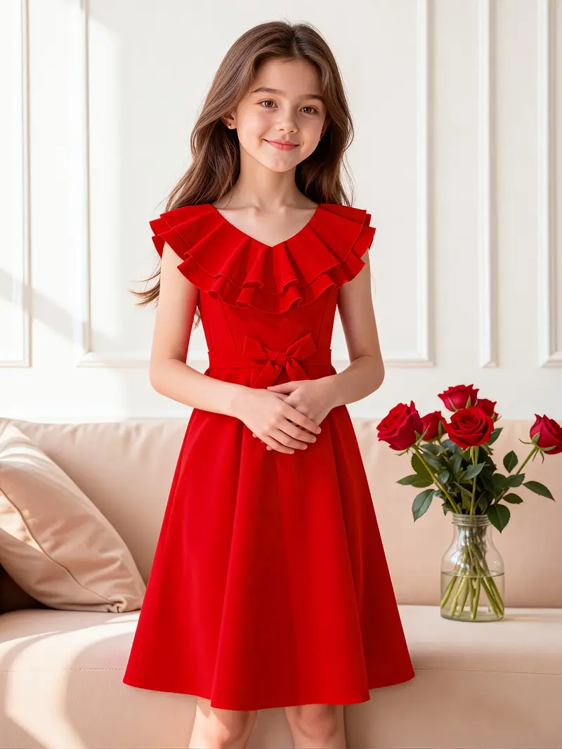 holiday dress teenager Teen Girl Bowknot Back Deep V Neck Princess Dress, Suitable For Easter, Birthday Party, Flower Girl, Wedding, Ball Gown, Party Holiday Occasion