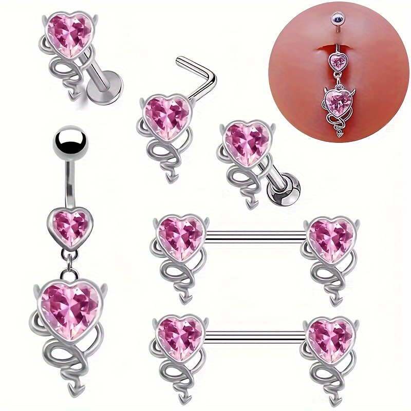 

1pc Heart-shaped Navel Ring, Navel Decoration, Devil's Nose Nail, Lip Nail, Breast Ring, Earring, Stainless Steel Accessory