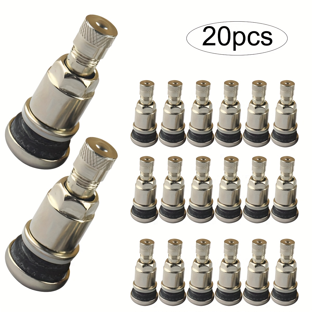 E-shop Vollstahl 525 mit kleinen Maschendrahtkappen, 20 Stück pro Packung, 20 TR525 Auto-Reifen-Metallventileinsätze, Edelstahl-Ventilsatz-Basis