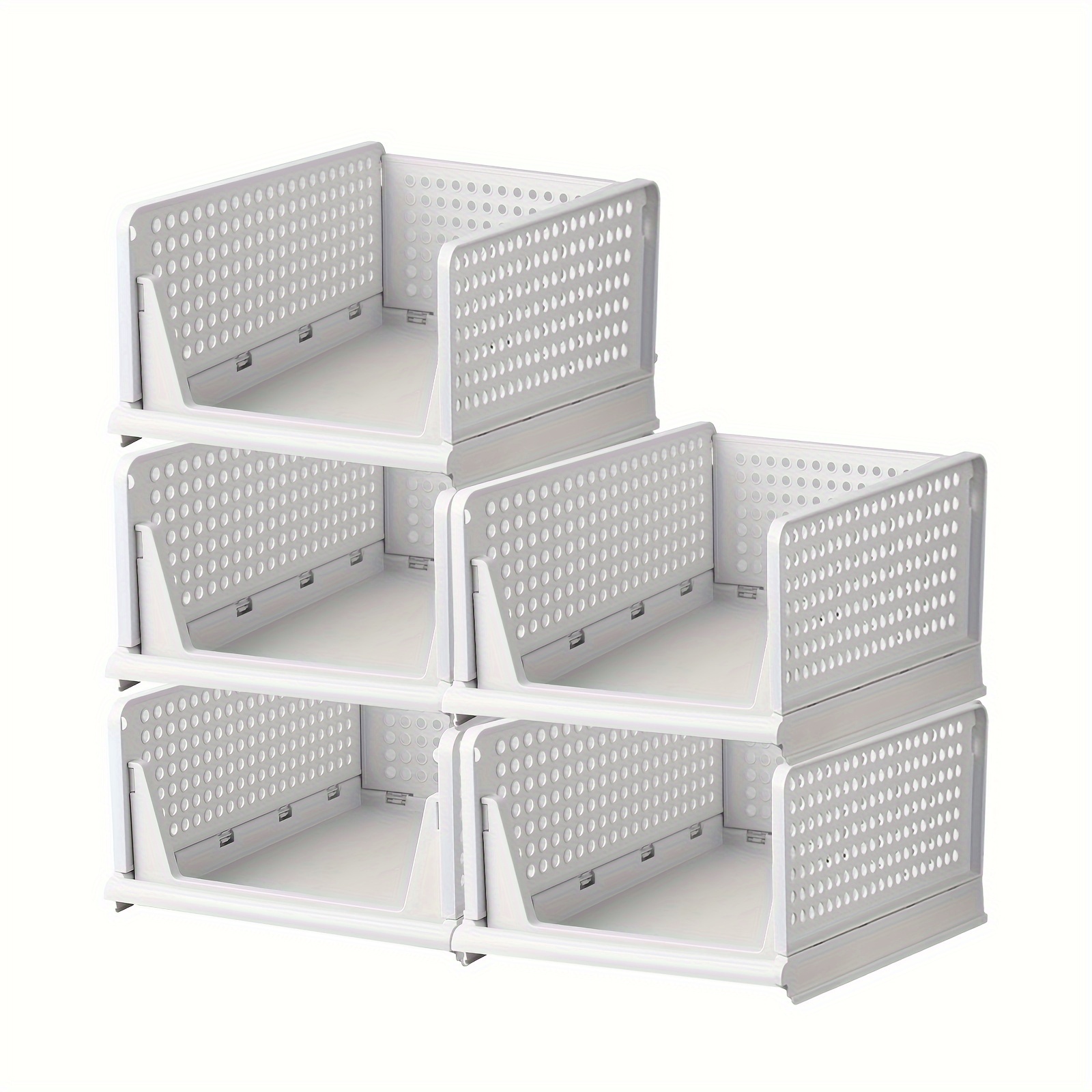 

Elpheco Stackable Plastic Storage Basket - Foldable Closet Organizers And Storage Box Bins Drawer Shelf Storage Container For Cupboard Wardrobe Kitchen Bathroom Office ( 5 * 5l)