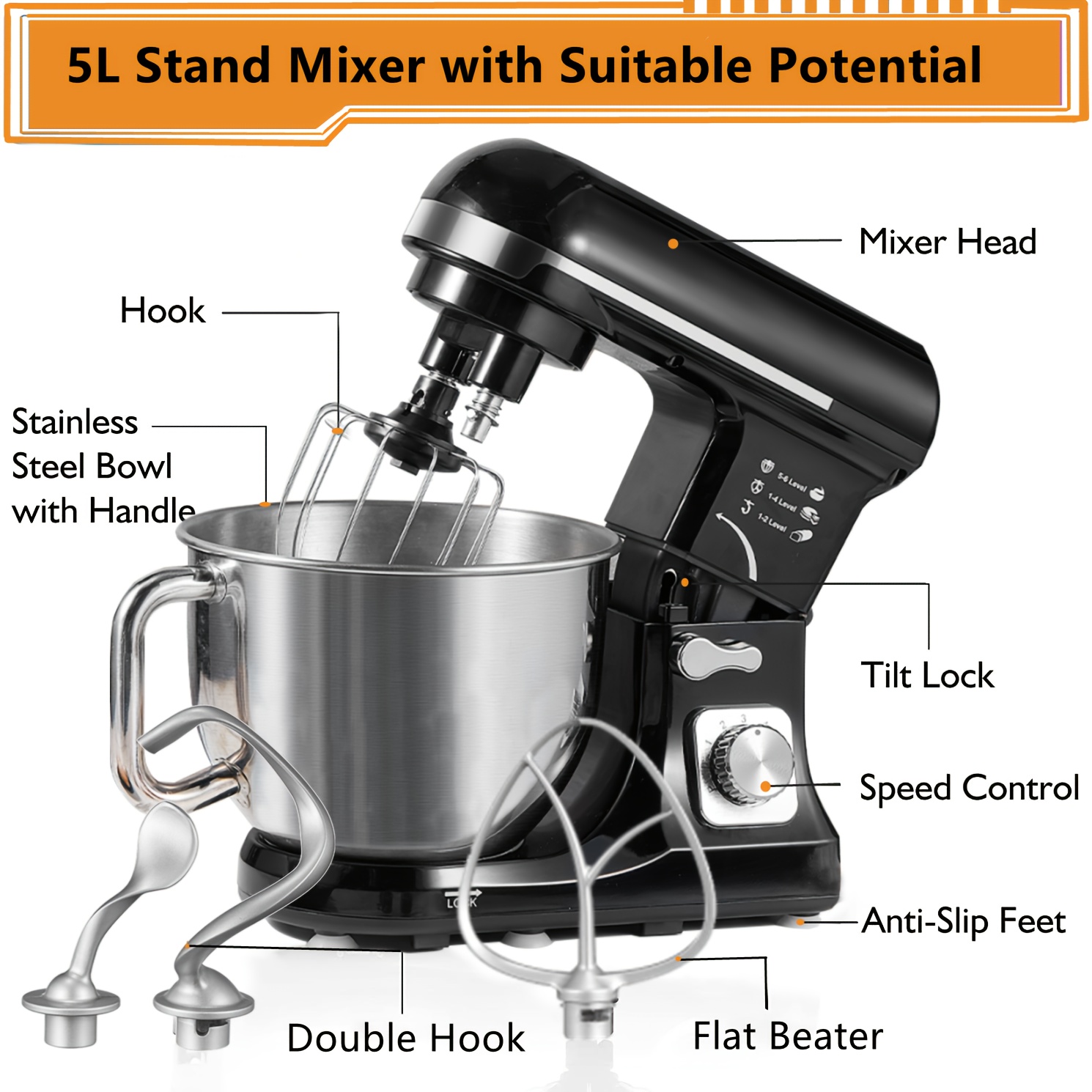 TEMU 5.5qt Stand Mixer Featuring Dual Dough Hooks
