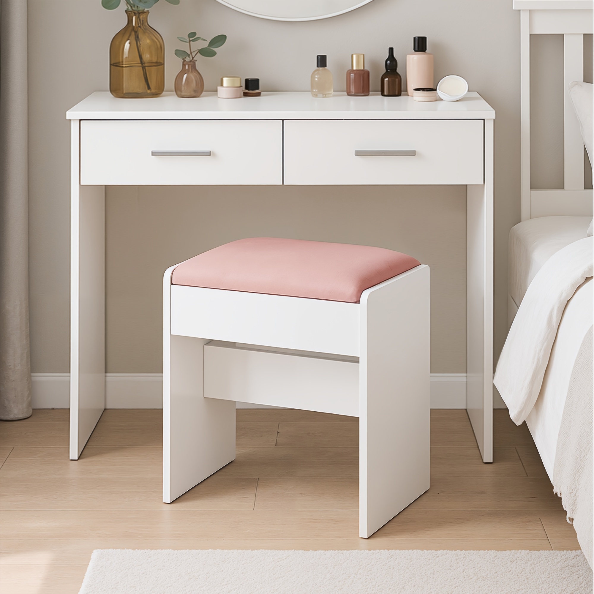 TEMU Collection - Taburete de tocador de terciopelo, tapizado para maquillaje, reposapiés con almohadillas antideslizantes, para sala de maquillaje,