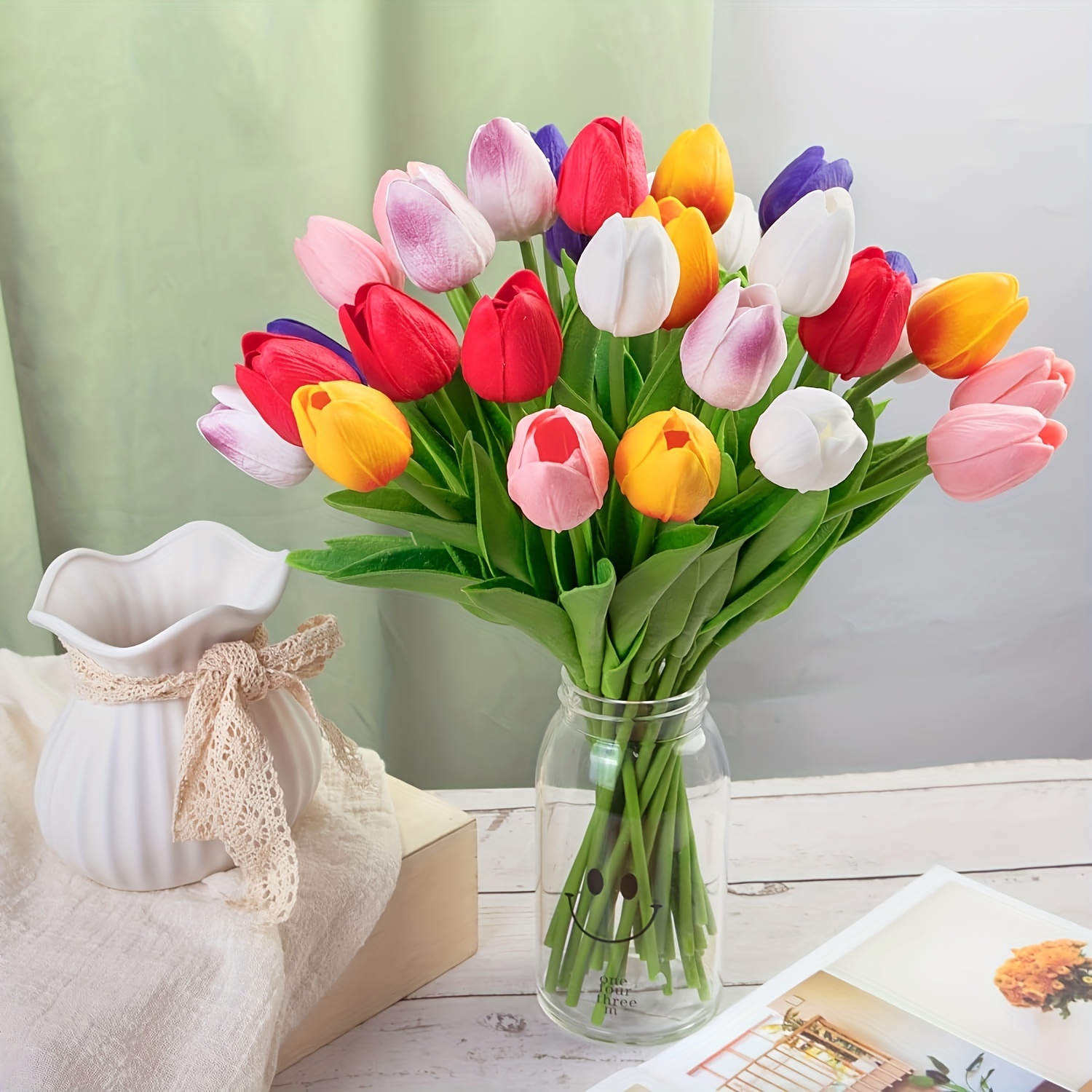 

10pcs, Artificial Tulip Bouquet, Multi-color Pu Tulips, Realistic Faux Flower Arrangement, Home Decor, Wedding Decorations, Adjustable Stems, Vivid Petals
