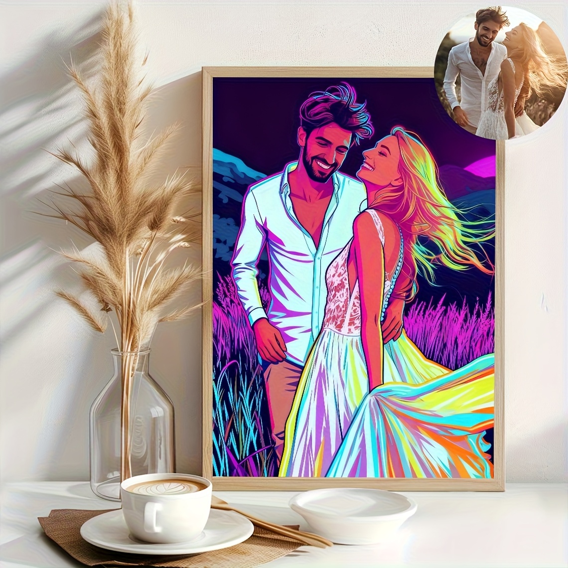 E-shop 1 Stück, Personalisiertes Anime-Stil Foto Poster Kunst, Individueller Neon-Effekt Cartoon Porträt, Verwandeln Sie Ihre Fotos in Kunstwerke,