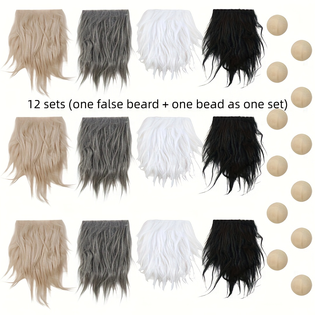 Pre-cut Gnome Beards, 12pcs Set Of Costume Beards, Handmade Dwarf Beards With 12 Wooden Balls For Easter Halloween Christmas Crafts Decorations