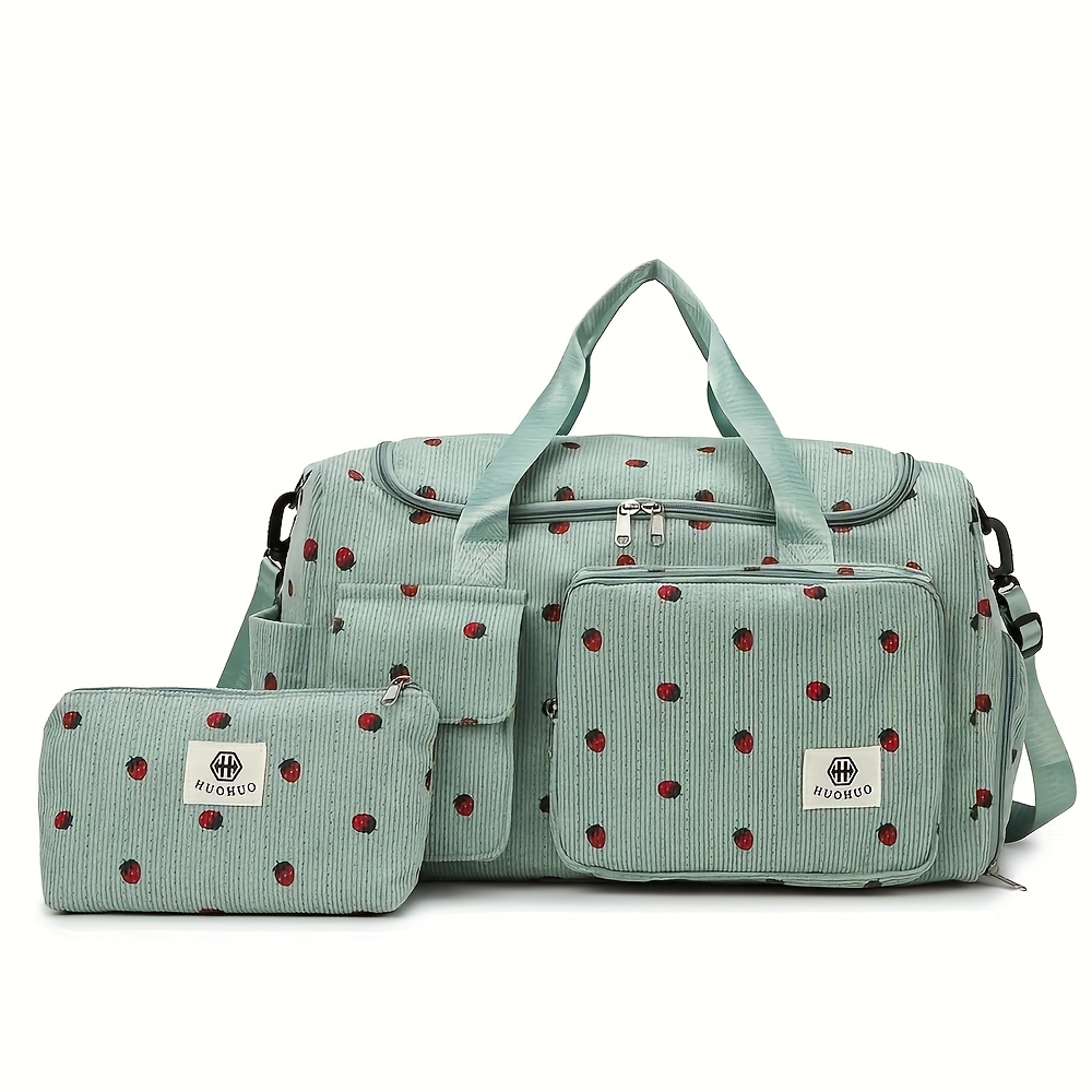 Image of Travel Bag, Luggage Bag, Strawberry Travel Bag, Large Capacity Corduroy Luggage Bag For Women, Lightweight Handheld Crossbody Bag, Multi-functional Sports And Fitness Bag