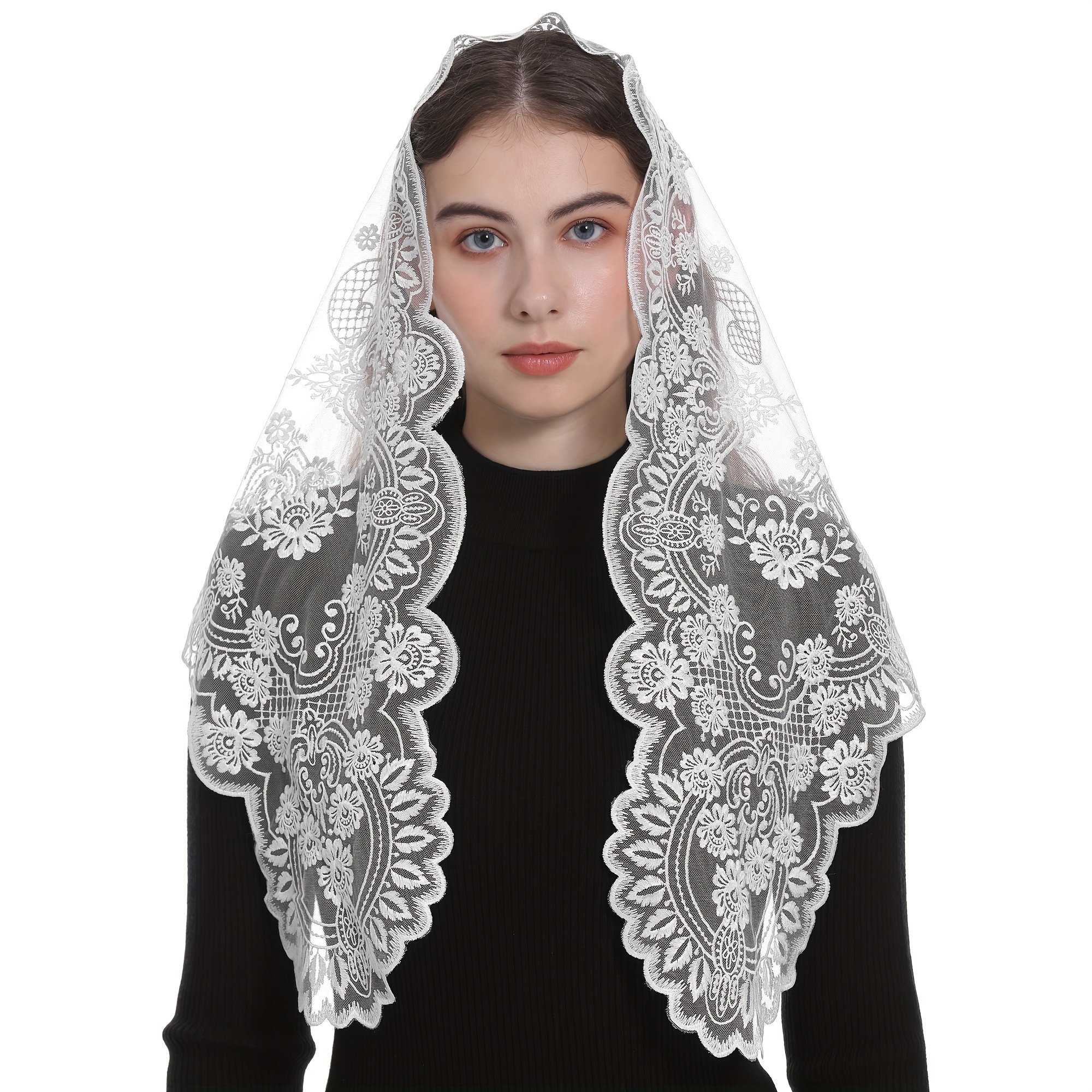 

Flower Pattern Lace Veil Chapel Veil Spanish Mass Lace Mantilla Religious Scarf Church Wedding Veil