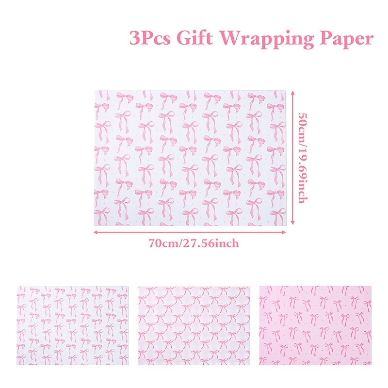 E-shop 3er-Set, Geschenkpapier, Geschenkpapier mit Schleife, Pinke Schleifenmuster Verpackungspapier, Gemischte Verpackung, Happy Birthday Party Deko