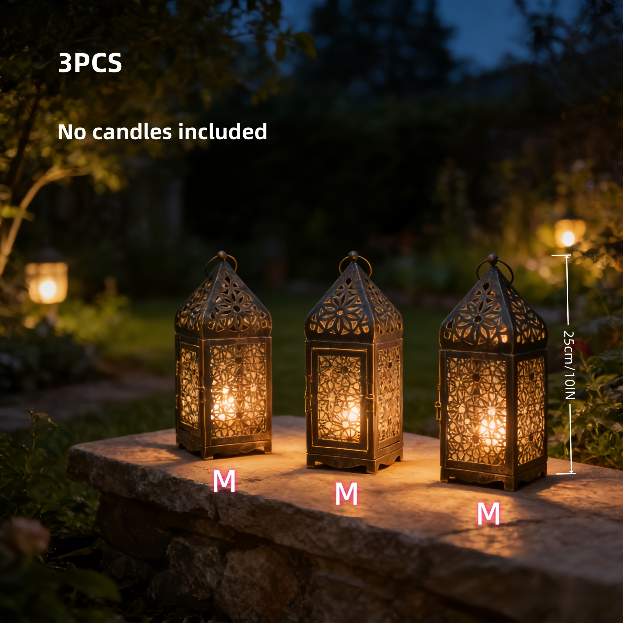 TEMU 3pcs Moroccan Lanterns | Hollow-out Projection Iron Candle Holders | Vintage Tabletop Decor For Halloween, Christmas, Thanksgiving, Valentine's