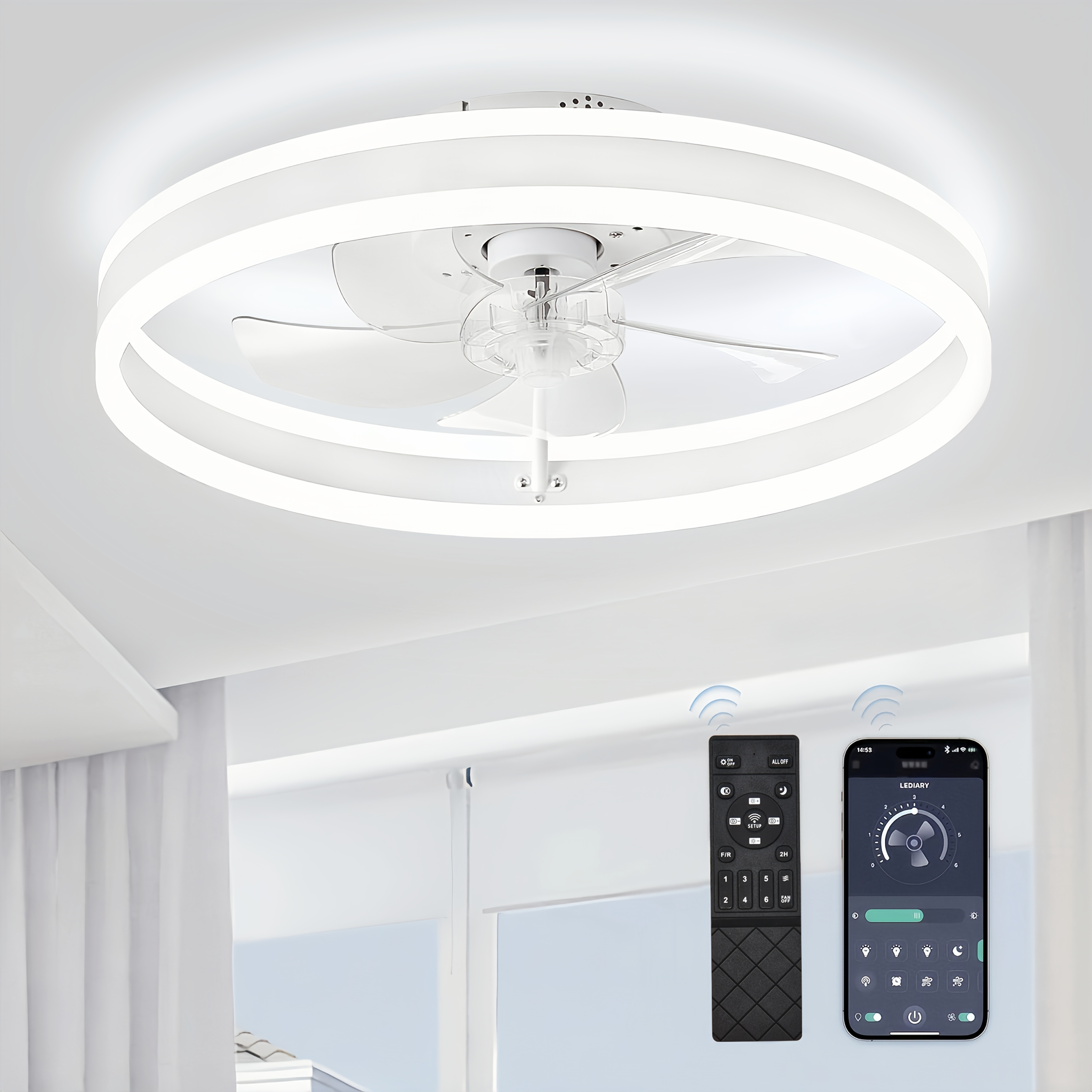 Image of Ceiling Fan With Lighting, 50w Lamp With Fan And Remote Control App, Ceiling Lamp With Fan, Ceiling Fan With Light, Ceiling Fan For Bedroom Living Room