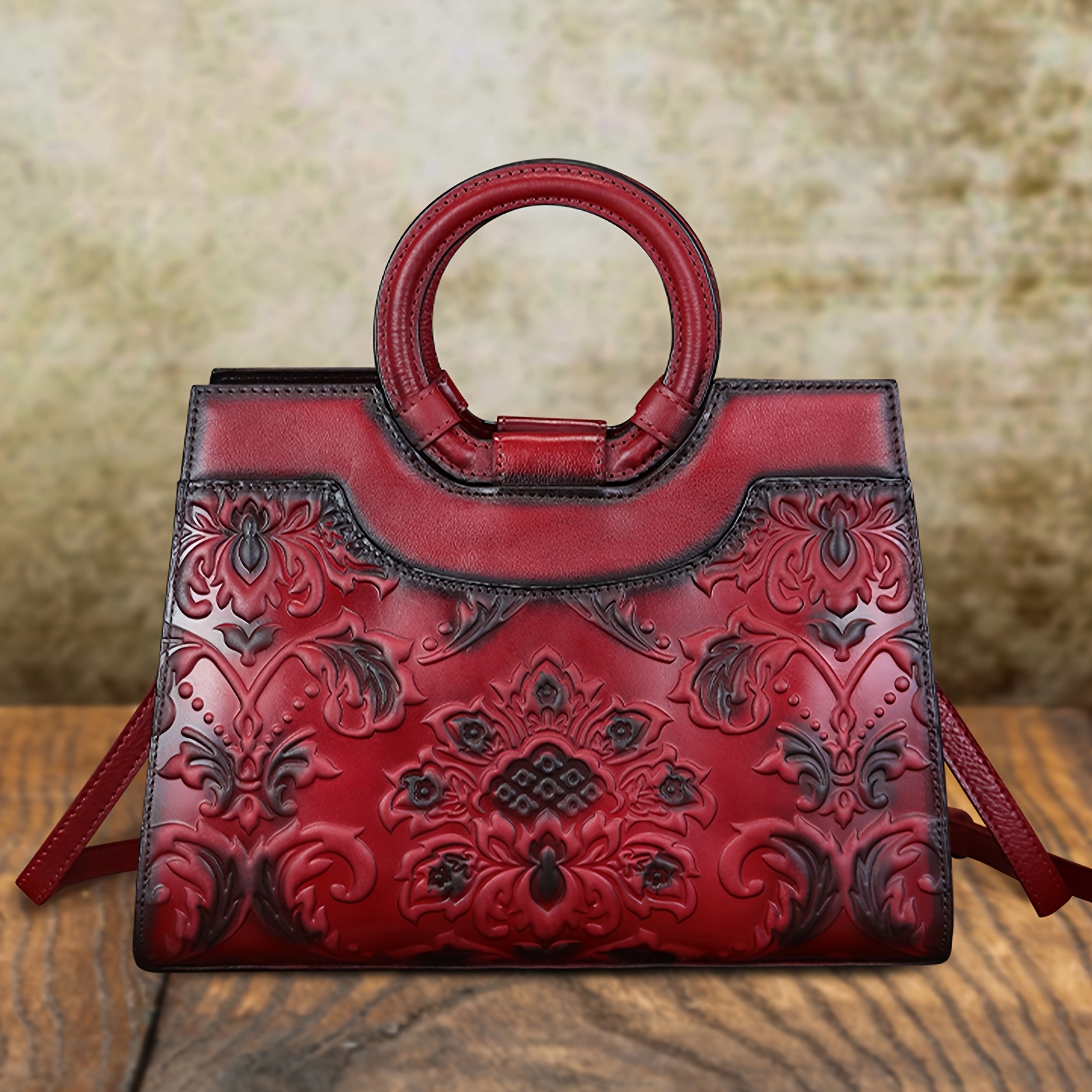 QWQ Women' Genuine Leather Handbag & Purse - Top-Grain Cowhide Vintage Satchel Bag with Detachable Crossbody/Shoulder Strap, Embossed Full-Price Genuine Leather Bag (No Cheapen Additions) for, Travel, Everyday Use -