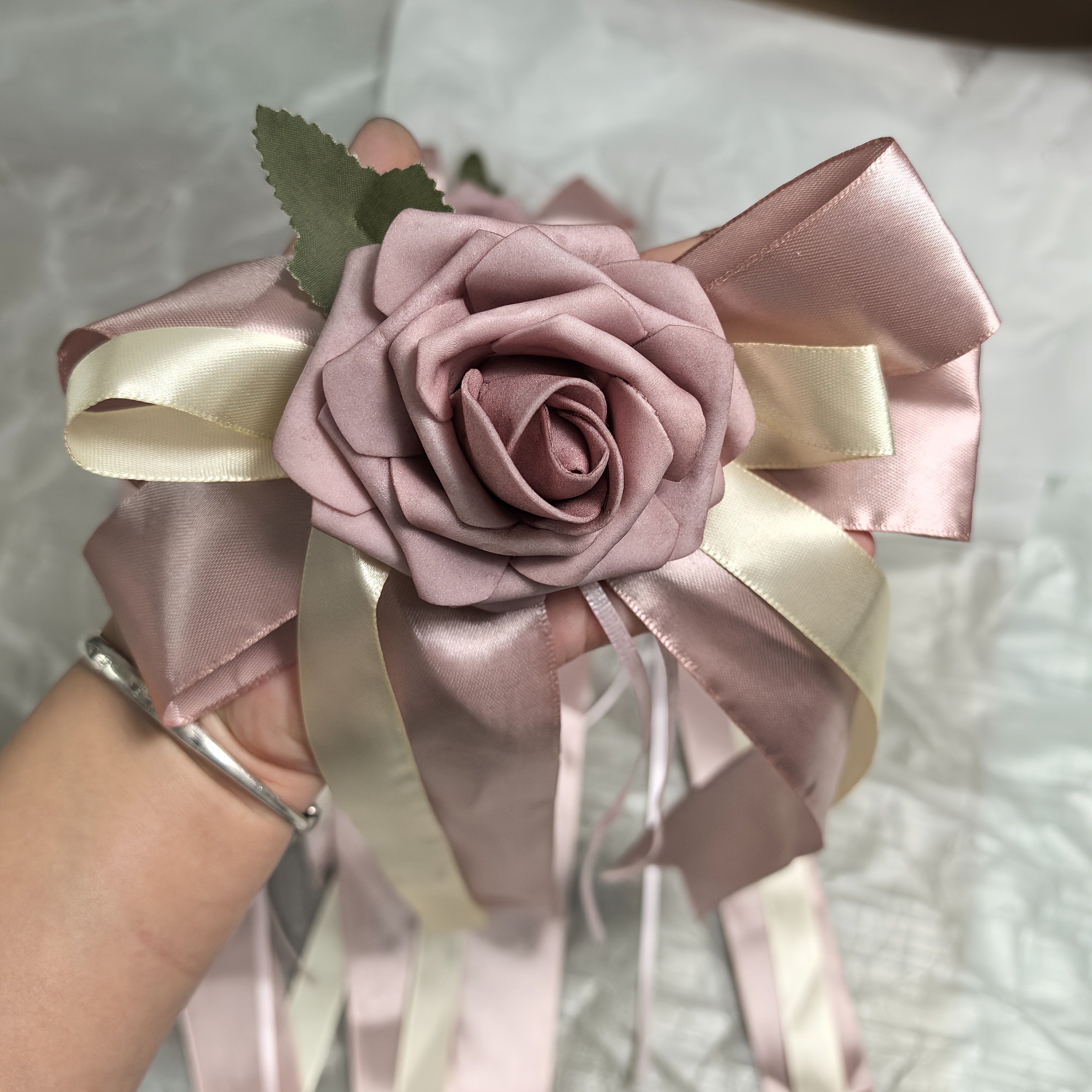 4pcs Artificial Rose Flowers with Green Leaves for Wedding Decor