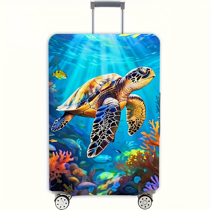 TEMU Travel Essential Sea Turtle Pattern Luggage Cover, Dust-proof Elastic Travel Accessory For Spinner Luggage, Elastic Luggage Cover For 18-32 Inch