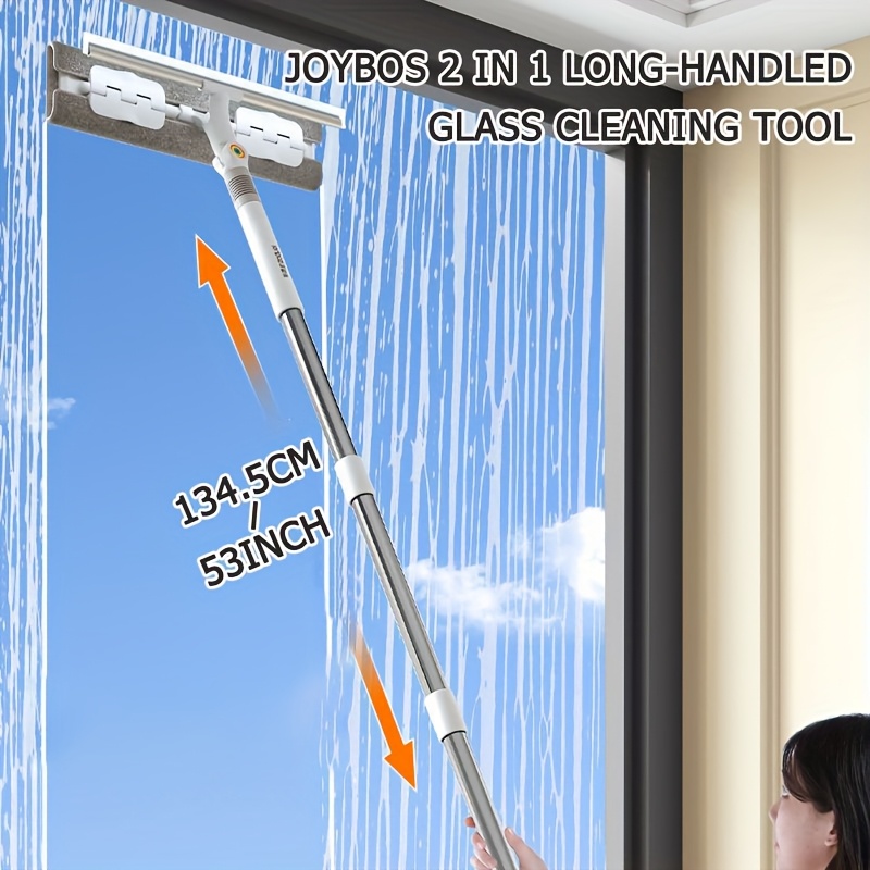 

1pc Joybos 2-in-1 Long- Glass Cleaning Tool, 53-inch Stainless Steel & Plastic Window Squeegee And Brush Combo, Ideal For Indoor/outdoor, Wall, Floor, Patio, Car Window Cleaning