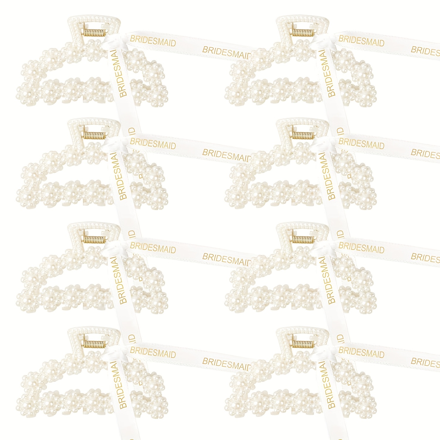Image of Bridesmaid Proposal Gifts 8 Pack Pearl Bridesmaid Hair Claw Clips With Ribbon 3.7 Inch Hair Clips Bachelorette Party Favors Bridal Party Present Hair Additions