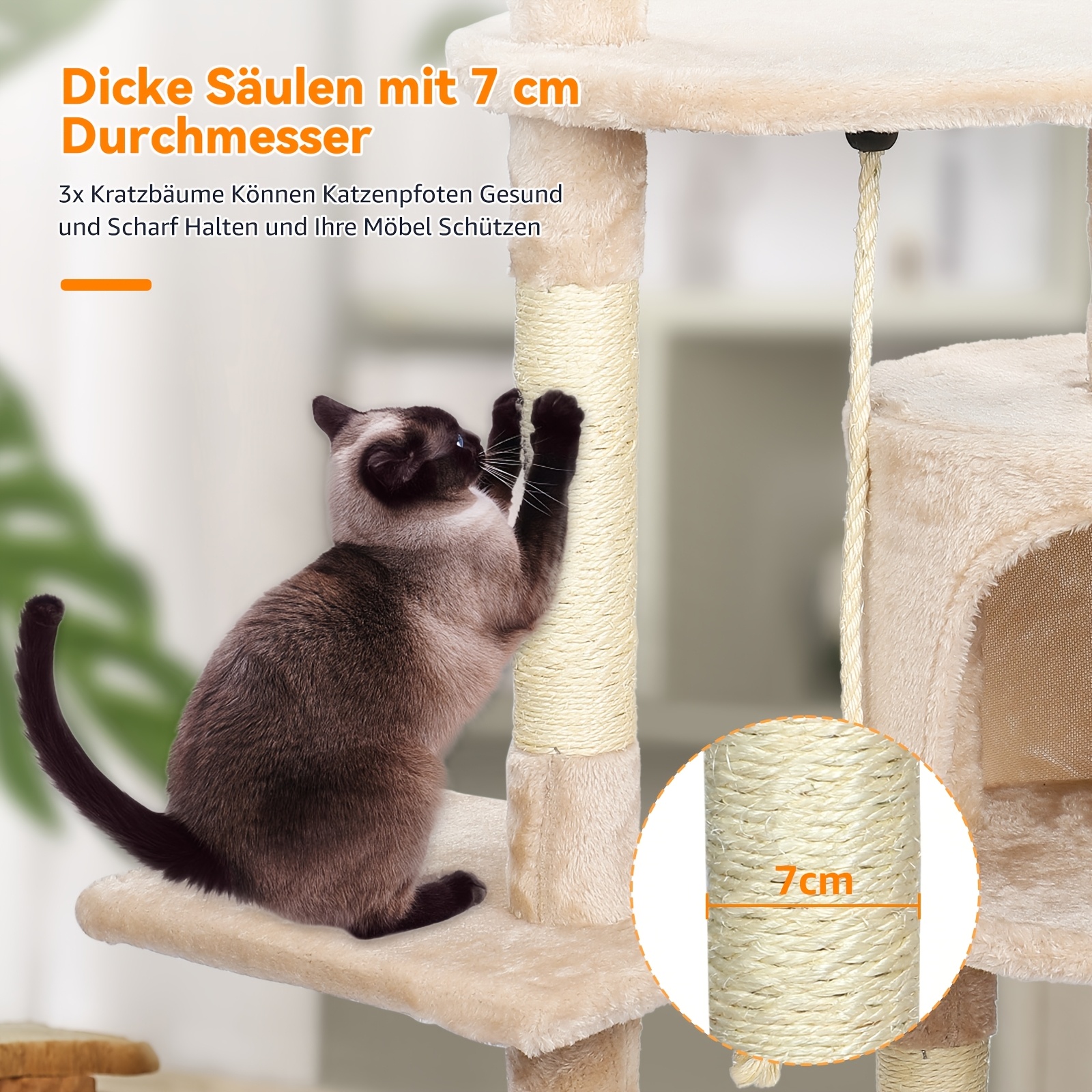 Copac de Activitate pentru Pisici cu Condo și Stâlpi de Ascuțit - Turn Multi-Platformă de 112cm pentru Pisici de Interior, Bej, Maro, Gri